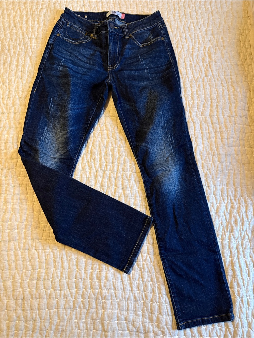 CAbi Women's Straight Leg Jeans in Dark Blue Wash
